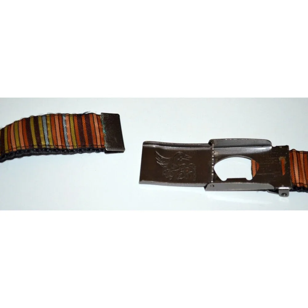 Silverfoot Nylon Backed Ribbon Belt  1-1/4”Wide Logo Buckle Multi Color Stripe